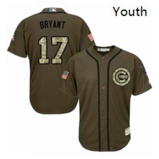Youth Majestic Chicago Cubs 17 Kris Bryant Authentic Green Salute to Service MLB Jersey